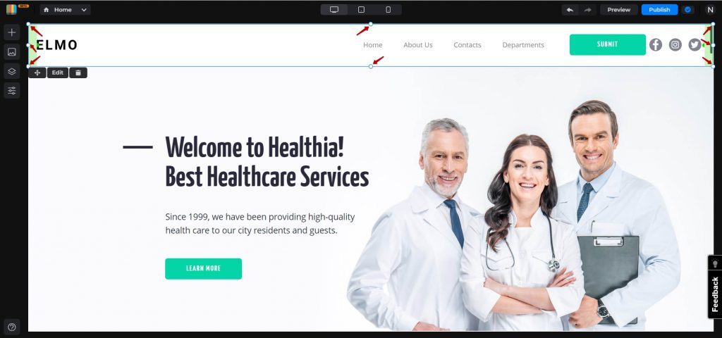 Resizing header